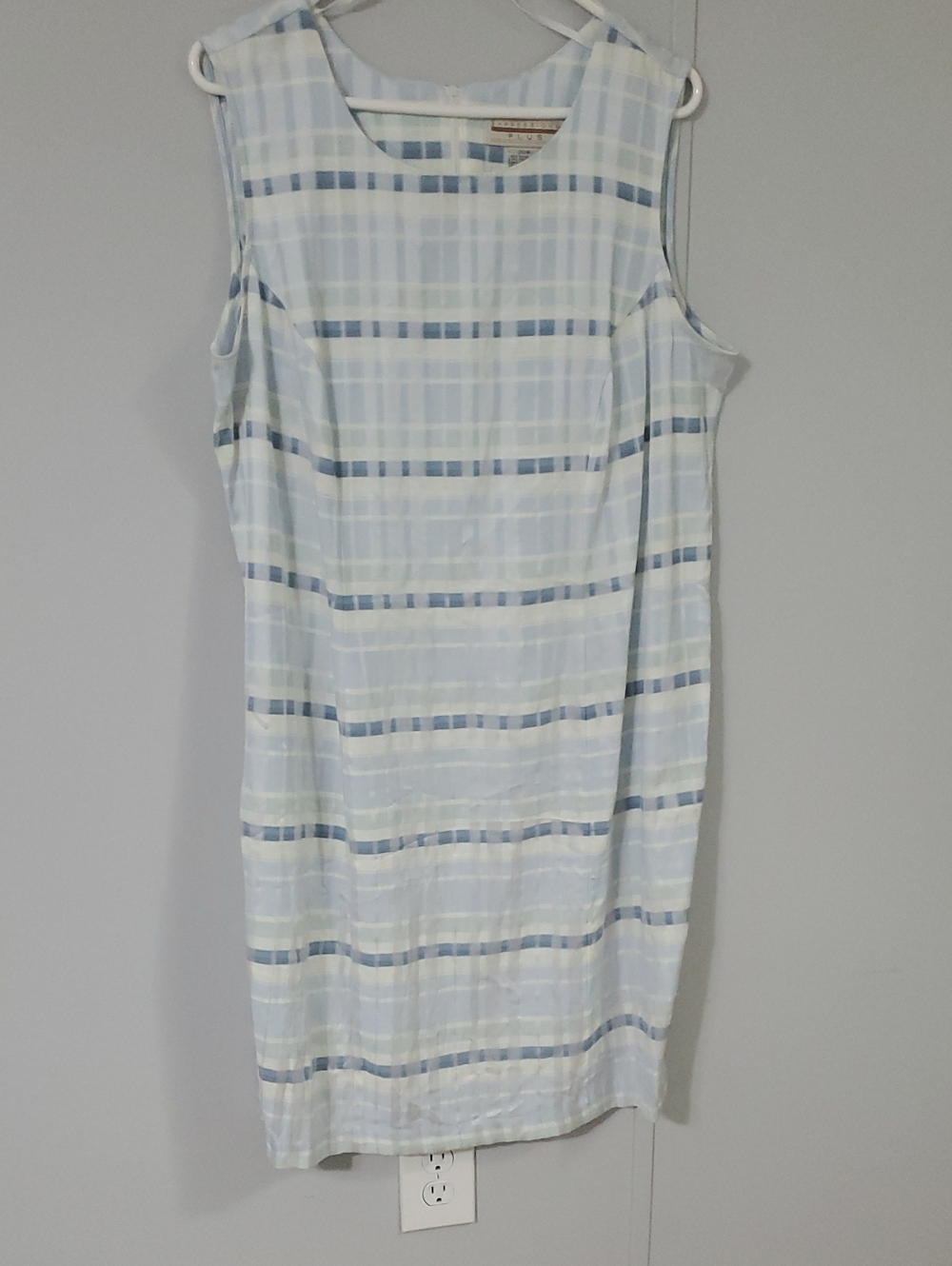 SZ.20 EXPRESSIONS PLUS Light Blue Stripe Sleeveless Shift Dress Soft Feel